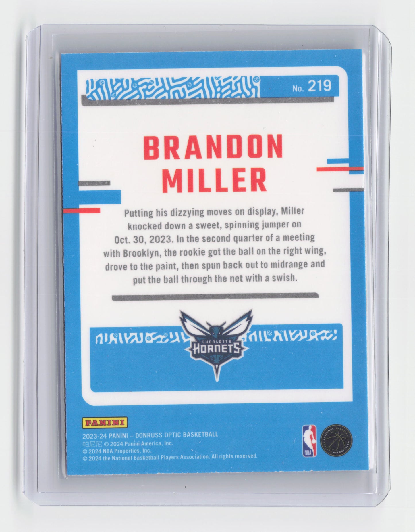 2023-24  BRANDON MILLER Rated Rookie - Optic - Hornets - #219