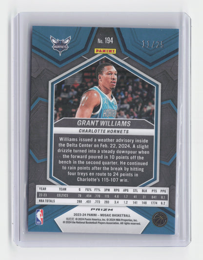 2023-24 GRANT WILLIAMS 11/25 RC Blue International Mosaic Hornets #194