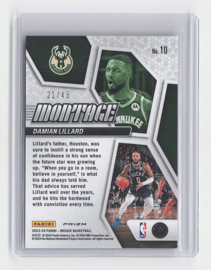 2023-24 DAMIEN LILLARD Orange Prizm 21/49 Mosaic Bucks #10