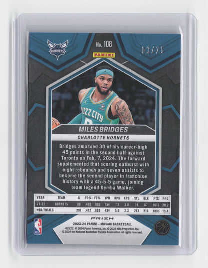 2023-24 MILES BRIDGES - Red 3/75 - Mosaic International Hobby - Hornets #108