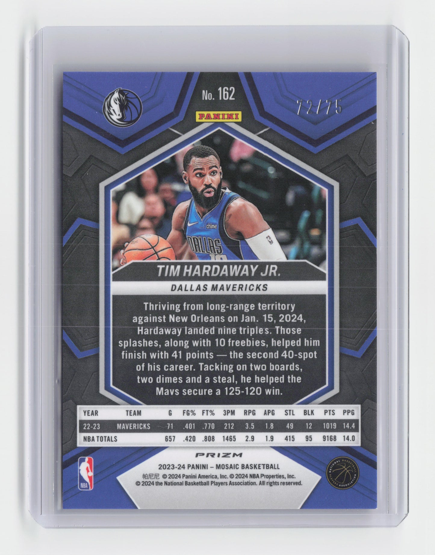 2023-24 TIM HARDAWAY JR. - Red 72/75 - Mosaic - Mavericks #162
