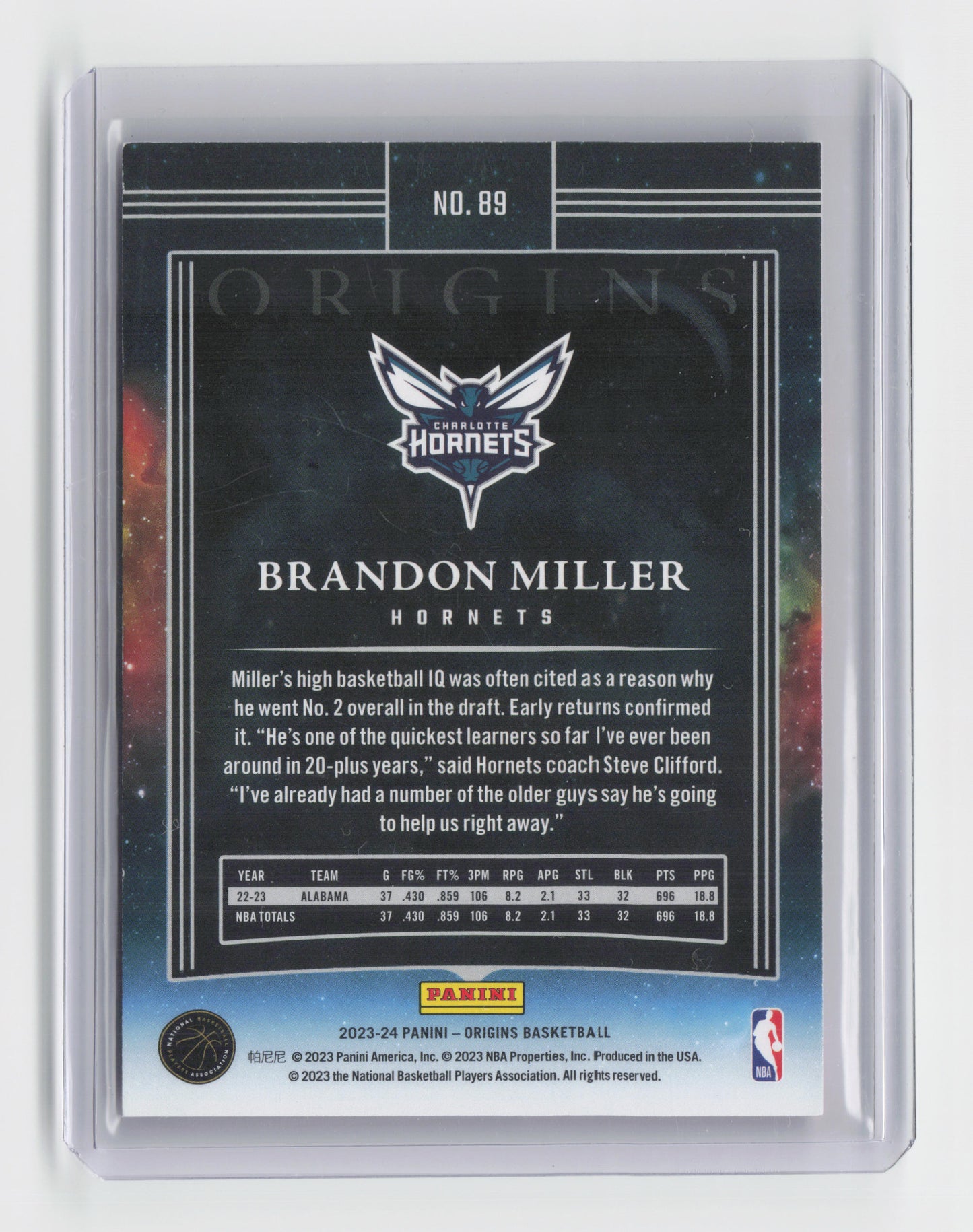 2023-24 BRANDON MILLER - Pink Rookie 1/60 - Origins - Hornets #89