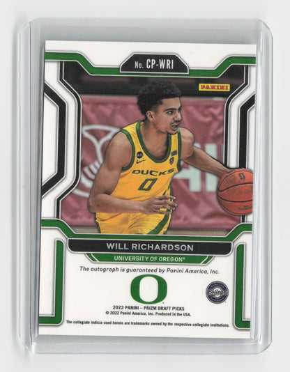 2022 - WILL RICHARDSON - Penmanship - Prizm Draft Picks - Uni Of Oregon