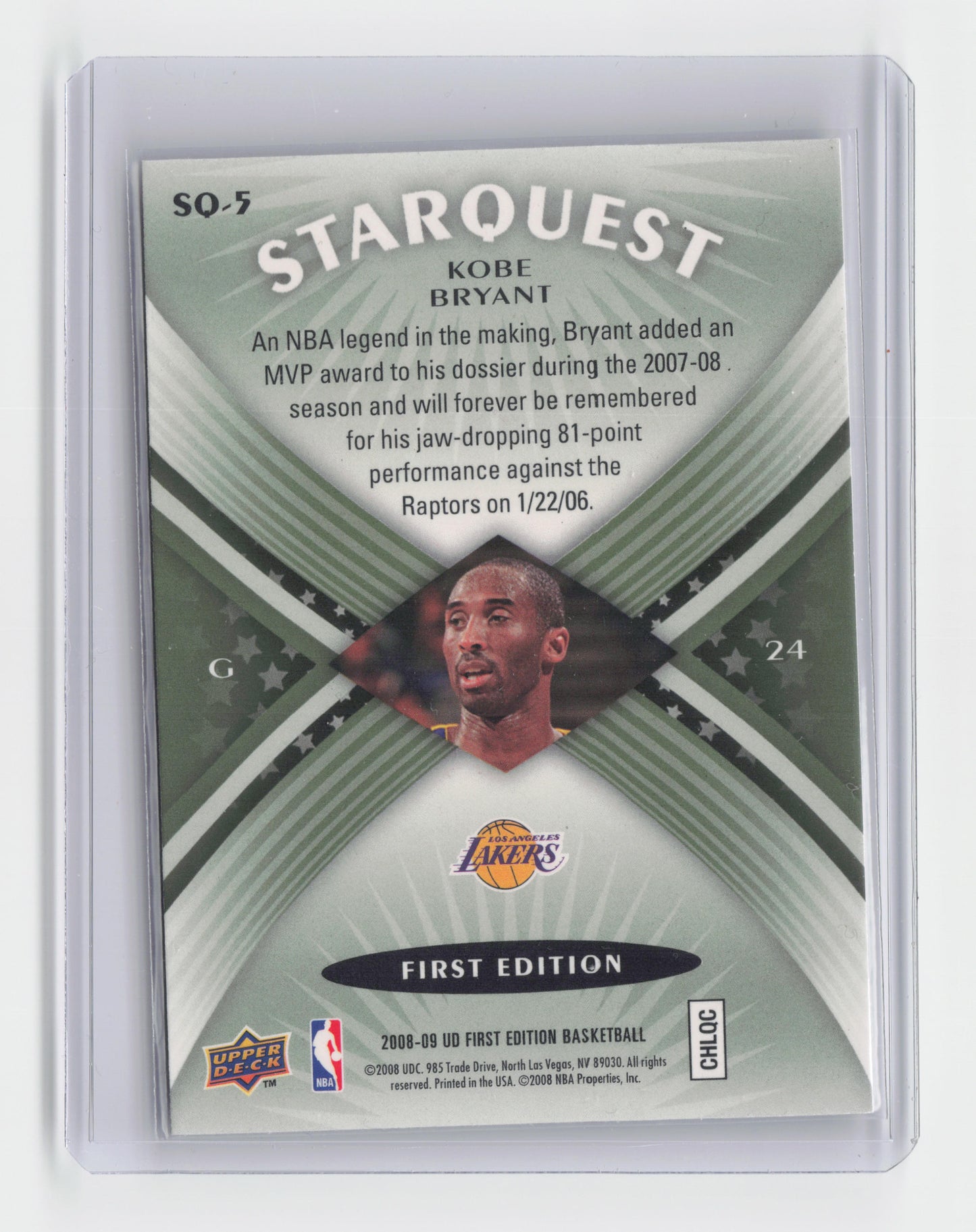 2008 - 09 - KOBE BRYANT - First Edition STARQUEST Green Card - Upper Deck #5